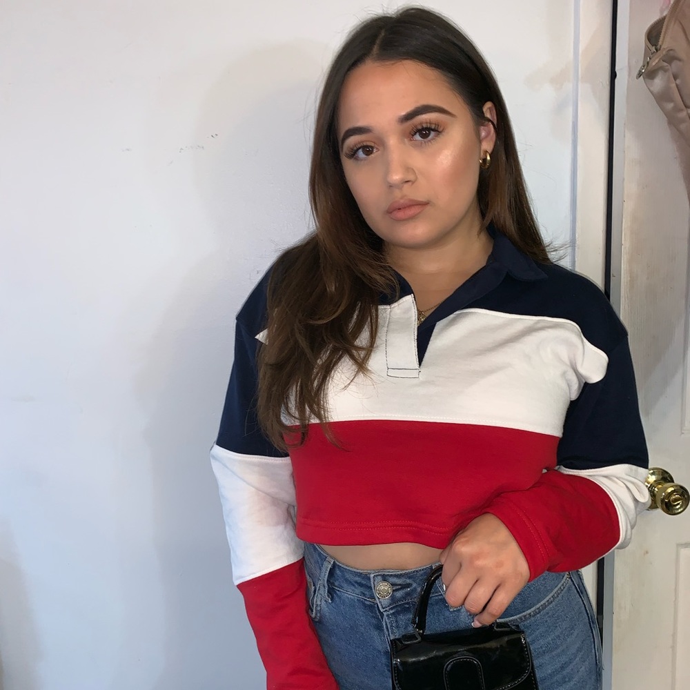 Boohoo striped long sleeve crop top